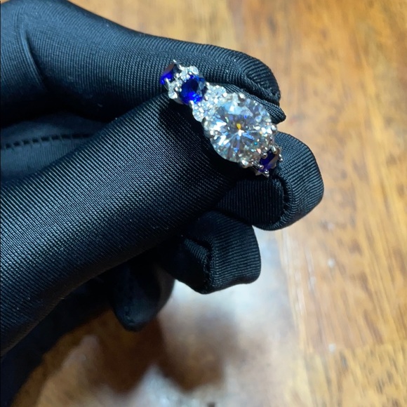 3ct+ Moissanite & Sapphire Ring - Picture 14 of 17